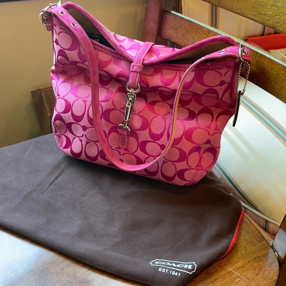 NWT Coach bright pink logo shoulder bag with dust bag